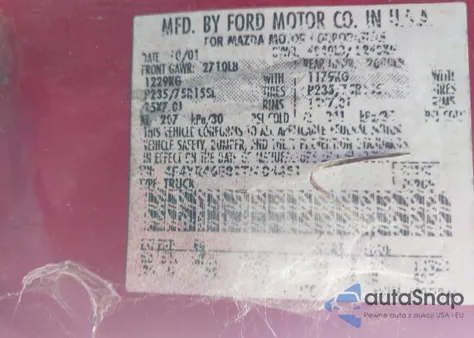 2002 Mazda B4000 Ds z USA, uszkodzony, nr VIN 4F4YR46E82TM04451